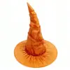 Sombrero de Bruja Halloween Niños Adulto Disfraz de Mascarada Sombrero Dorado de Terciopelo con Cuerno Curvo Sombrero de Elfo Bruja Sombrero de Mago