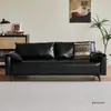 Sofá Negro para Apartamentos Pequeños, Sala de Estar Moderna Minimalista, Dormitorio de Apartamento, Habitación de Alquiler, Sofá Doble de Cuero Encerado al Aceite Vintage