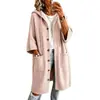 Abrigo de punto con capucha estilo europeo, gorro, cárdigan de punto para mujer, longitud media, suelto, manga tres cuartos, botones, estilo perezoso