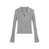Suéter de punto morado de manga larga con cuello polo para mujer, nuevo suéter ajustado con cuello camisero para principios de otoño 2025, top chic de principios de otoño