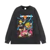Camisetas versátiles, holgadas, de manga corta, algodón pesado, con estampado de personajes de anime japonés, efecto desgastado, temática de anime variada, disponibles en stock