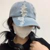 Boné de Brim Estilo Coreano Desgastado com Furos Feminino Novo Verão Simples Moda Versátil Protetor Solar Boné de Beisebol