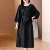 Vestido Negro de Seda Falsa Xiangyun con Patrón de Grietas para Mujer, Nuevo de Moda Verano 2023 Retro Talla Grande Vestido Largo para Mamás
