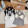 Top de tirantes de algodón acanalado transpirable con encaje sin espalda para principios de primavera con copas incorporadas, camisola ajustada
