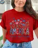 Transfronterizo [Talla europea] Nuevo modelo 2026 Aniversario 250 del Día de la Independencia de América Camiseta floral de manga corta para mujer