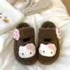 Chinelos de algodão com sola grossa estilo menina doce de desenho animado para mulheres, novo 2026 inverno fofo gato interno casa sapatos peludos