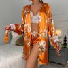 Pijama Largo Sexy de Talla Grande Estilo Europeo y Americano Transfronterizo Camisón de Mujer Bata de Seda de Hielo Conjunto de Ropa para el Hogar de Manga Larga 389