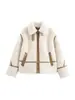 Ropa de Mujer Transfronteriza Europea y Americana Estilo Retro Chaqueta de Cachemira Dobladillo de Color Contrastante Diseño de Cremallera Chaqueta Nuevo Estilo Otoño e Invierno 2025