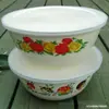 3YK Tigela de Armazenamento de Alimentos Esmaltada Nostálgica Ampliada/Bacia para Banha/Tigela de Lavar/Tigela de Sopa/Tigela para Macarrão Instantâneo/Com Tampa Sem Amigos