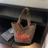 Bolsa de Lona con Estampado de Leopardo y Letras Estilo Perezoso de Alta Apariencia Ins Coreano para Mujer, Bolso Cruzado Ligero de Gran Capacidad