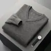 Suéter de Lana 100% Grueso con Cuello en V para Hombre Otoño Invierno Camisa Base de Punto Casual de Negocios Suéter de Capa Exterior