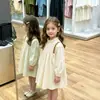 Vestido de Manga Larga para Niña Primavera Otoño Volante Cuello Alto Bordado Raya de Color Patchwork Mangas Abullonadas Estilo Mori Niña Bebé Suave