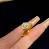 Banhado a ouro 24K real, forte retenção de cor, cor dourada ultra brilhante, anel completo de diamantes para mulheres, requintado e de alto valor estético, design simples