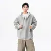 Moletom com Capuz Solto Hoodie Versátil Marca Tendência Cardigã Americano Masculino Novo Casual Cor Sólida Esporte Corta-vento de Outono