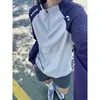 Camiseta Manga Raglan Patchwork Roxo Verão Fina Secagem Rápida Meio Zíper Gola Alta Esportiva Manga Longa Masculina Outdoor Em Estoque