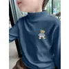 Y2327# Camiseta de Manga Longa para Meninos Roupa de Primavera e Outono Camisa Base de Veludo Gola Semi-alta Roupas de Outono para Meninos Camiseta Quente