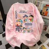 Sudadera Redonda American Pink Tie-Dye Crayon Shin-Chan para Mujer Otoño e Invierno Estilo Campus Lindo Perezoso Top Casual 2025