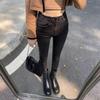 Calças Cáqui Jeans de Perna Larga para Mulheres Primavera e Verão Novo Versátil Cintura Alta Casual Solto Nove Pontos Leite