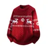 Suéter de Gola Careca para Outono e Inverno Amazon Transfronteiriço Casaco Tricô Masculino Base Camada Jacquard Rena de Natal
