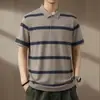 Camisa polo de manga corta a rayas para hombre 2026 verano nuevo estilo casual de negocios para mediana edad camiseta transpirable camiseta básica