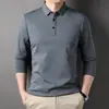 Camiseta de Manga Longa de Seda de Amora Estilo TikTok Masculina 2023 Primavera Nova Casual de Negócios Cor Sólida Gola Polo Masculina