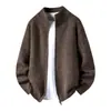 Jaqueta Cardigan com Gola Alta Tricô Masculino Simples Zíper Duplo Estilo Old Money Outono e Inverno Tricô Comércio Exterior Atacado Transfronteiriço