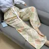 Calça de Pijama de Seda de Algodão para Mulheres, Estilo Fino para Primavera e Verão, Tamanho Grande, Caimento Solto, Calça de Perna Larga de Algodão Artificial, Pode Ser Usada Fora de Casa, Versátil, Cintura Alta, Leve