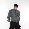 Chaqueta Corta de Mezclilla con Hombreras Estilo Americano para Hombre, Sensación de Alta Gama, Nuevo Estilo, Guapo, a la Moda, de Marca, con Cuello Mao