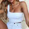 Europeo y americano verano chica guapa tirante de un hombro sin aro de acero chaleco pequeño color sólido combinable deportivo con forro para mujer al por mayor