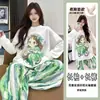 Pijama Popular de Algodón Nube con Almohadillas en el Pecho para Mujer, Ropa de Casa Holgada de Dibujos Animados para Primavera y Otoño, Conjunto de Manga Larga/Manga Corta