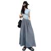 Yamamoto Qun Vestido Largo de Verano para Mujer color albaricoque Cintura Alta Plisado Nuevo Estilo Suelto Adelgazante Casual Fresco Línea A Medio Largo