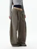 Pantalones casuales de kendo de pierna recta holgados de primavera y otoño, pantalones anchos de pierna curva de doble pinza retro americano de moda para hombres y mujeres