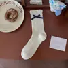 Meias Botão Fair Isle Retrô Femininas Meia de Cano Médio Meias Decorativas Simples Bolinhas Laço Estilo Coreano Meias de Algodão Cachorrinho