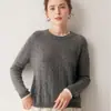 Suéter de punto versátil y adelgazante para mujer, de cuello redondo, otoño e invierno, 100% cachemira, tejido de punto trenzado suelto, color contrastante, manga larga