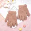 Luvas Quentes de Meia-Canela Coloridas de Cor Sólida com Cinco Dedos para Crianças Outono e Inverno Luvas de Proteção Simples de Lã Tricotada para Exterior