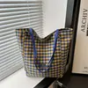 Bolso de hombro a cuadros retro de verano nuevo, bolsa de mano de nailon de gran capacidad, bolsa de lona, bolso de mano casual para estudiante