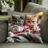 Funda de Cojín para Sofá Transfronteriza, Felpa Corta Amigable con la Piel, Linda Funda de Cojín de Animal Gato, Funda de Cojín para Sala de Estar, No Incluye Relleno