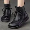 Botines Planos de Mujer Cálidos con Forro de Felpa, Suela Suave, Estilo Vintage, Nuevos para Primavera y Otoño, Botas de Cuero Versátiles y de Moda para Mujer