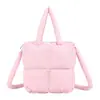 Bolsa de Algodón Rellena de Plumas Transfronteriza para Mujer, Bolsa Tote Espacio Acolchado Simple, Bolso de Mano Cuadros Suave, Bolso de Hombro, Bolso Cruzado