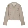 Ropa de mujer al por mayor transfronteriza 2026 Chaqueta corta abotonada de doble fila con cuello mao y cremallera estilo Napoleónico francés