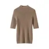 Venta al por mayor de fábrica Hilo Consinee Elegante 100% Cachemira Pura Camiseta Interior de Punto de Manga Corta Rayada Lista para Usar de Primera Línea