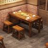 Combinação de Mesa e Cadeira de Madeira Maciça para Refeições Rápidas Hotel Restaurante Lanchonete de Café da Manhã Loja de Macarrão Mesa e Cadeira Mesa para Hot Pot Churrasco Carvão Vela