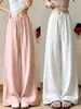 Pantalones casuales de pierna ancha de lino de seda helada blancos para mujer, nuevo estilo verano 2026, estilo simple "old money", pantalones rectos finos para ir al trabajo