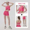 Conjunto de Yoga Costas Transfronteiriço para Mulheres, Conjunto de Três Peças com Colete Fitness para Treino de Corrida, Shorts Esportivos Respiráveis e Absorventes de Choque Amigáveis à Pele