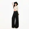 2026 Pantalones Casuales para Mujer Sueltos Pierna Ancha Pliegues Acordeón Cintura Alta Pantalones Negros Pantalones Largos Negros Extendido