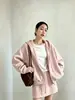 Chamarra sudadera rosa para mujer, nuevo estilo coreano otoño 2026, holgada y casual, para personas petite, cárdigan con capucha y cierre para otoño