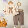 Conjunto Infantil Duas Peças com Estampa Floral, Gola Redonda e Mangas Longas para Bebês e Crianças Pequenas, Suéter Infantil de Manga Longa