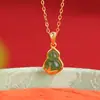 Yuebao Joias Jade Hetian Natural Prata Esterlina S925 Banhada a Ouro Pingente de Cabacinho de Jaspe Folha de Bambu Novo Estilo Chinês Estilo Antigo Venda por Atacado