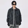 Jaqueta Casual Versátil Estilo Retro Japonês com Estampa de Céu Estrelado Desgastada com Dobra e Pregas Solta