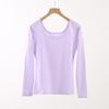 Ropa de algodón para otoño para mujer, camisa delgada para usar debajo, suéter de algodón para otoño e invierno, ajustado, cuello U grande, suéter de algodón, ropa interior térmica